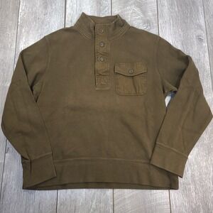 Eddie Bauer Mens XL Brown 1/4 Button Sweater Pocket Pullover Long Sleeve Heavy